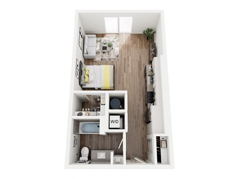 Floor plan for studio, 1 bath, 594 sqft